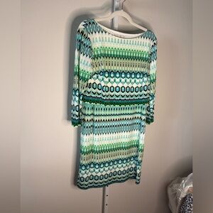 Donna Morgan Green & Blue Patterned Dress with Top Overlay